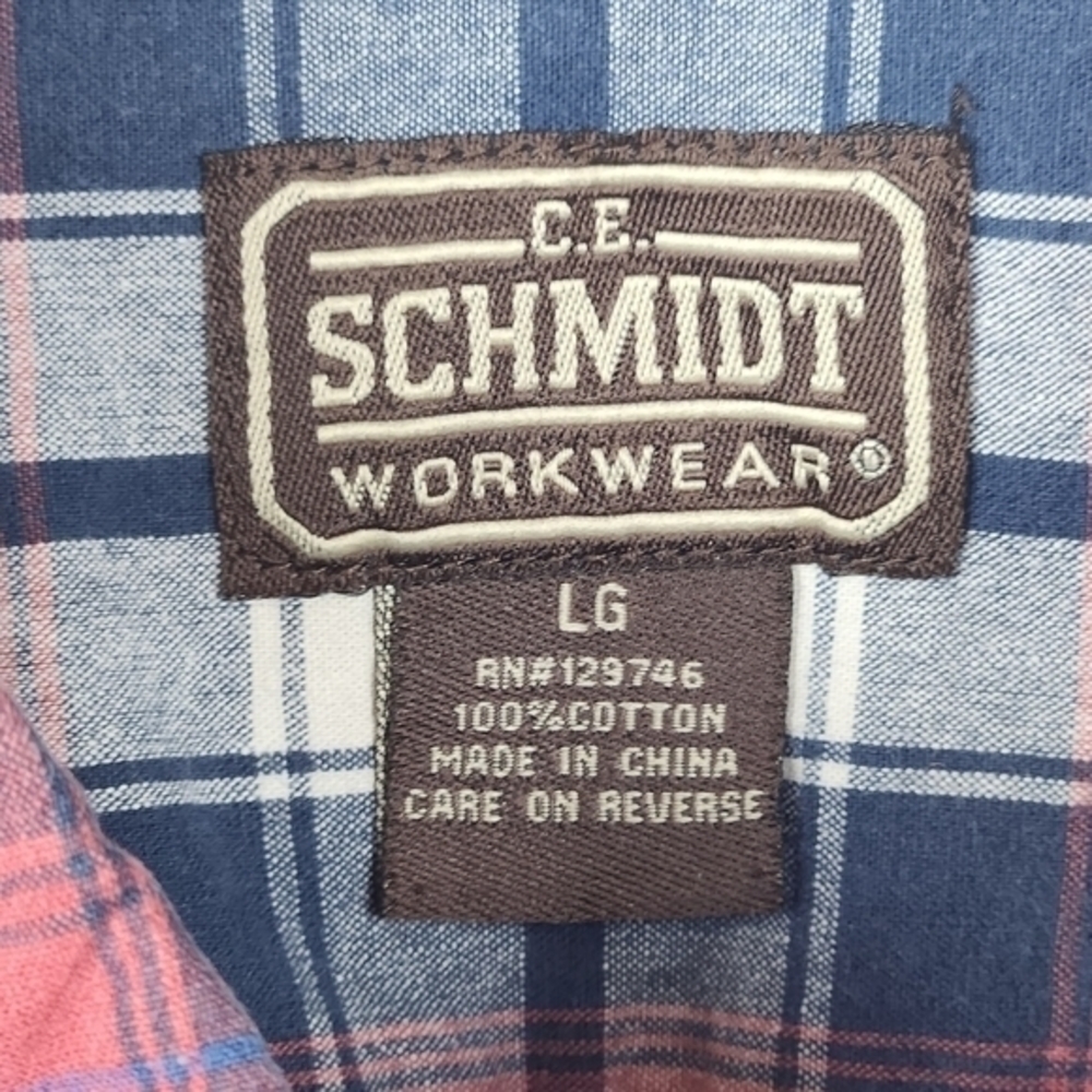 CE Schmidt Workwear Large Long Sleeve Button‎ Down Plaid Red White Blue Colorway - Picture 3 of 7